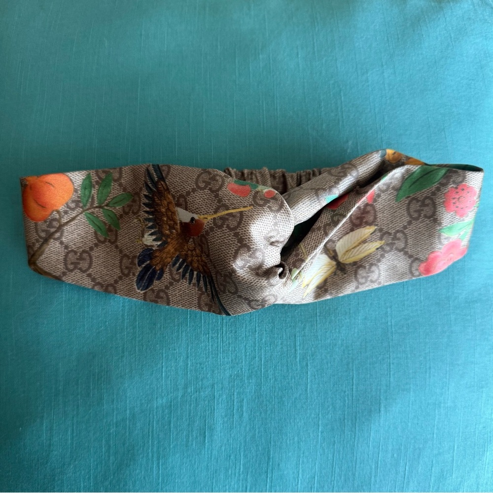 Gucci Brown Monogram Floral & Bird Twist Headband